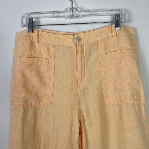 So Blue Sigrid Olsen Yellow 100% Linen Straight Leg Summer Pants Size 14 - Picture 3 of 7